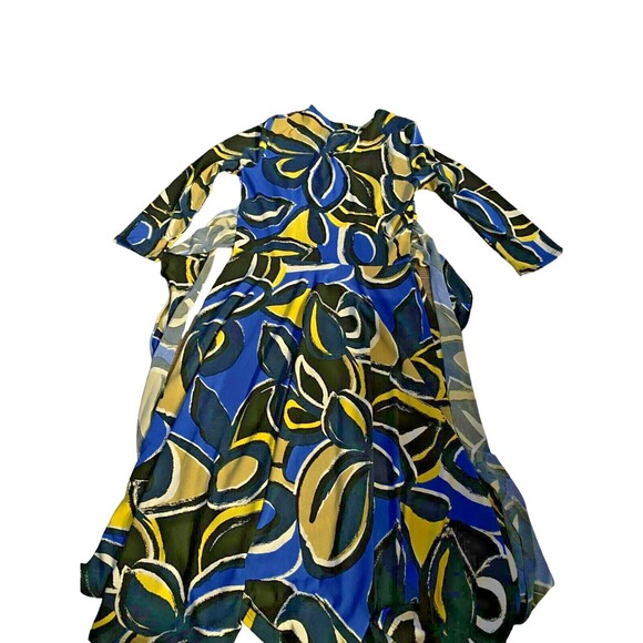 B Moss Womens Sz S Fit & Flare Dress Blue Black Floral Tie Waist Long Sleeve - Picture 2 of 6